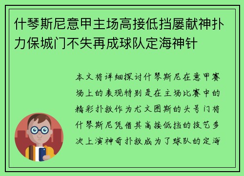 什琴斯尼意甲主场高接低挡屡献神扑力保城门不失再成球队定海神针